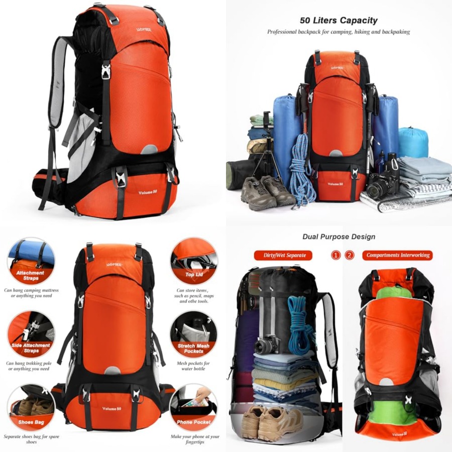 50L Hiking Backpack Travel Bag - Rain Cover Backpack 评论和价格