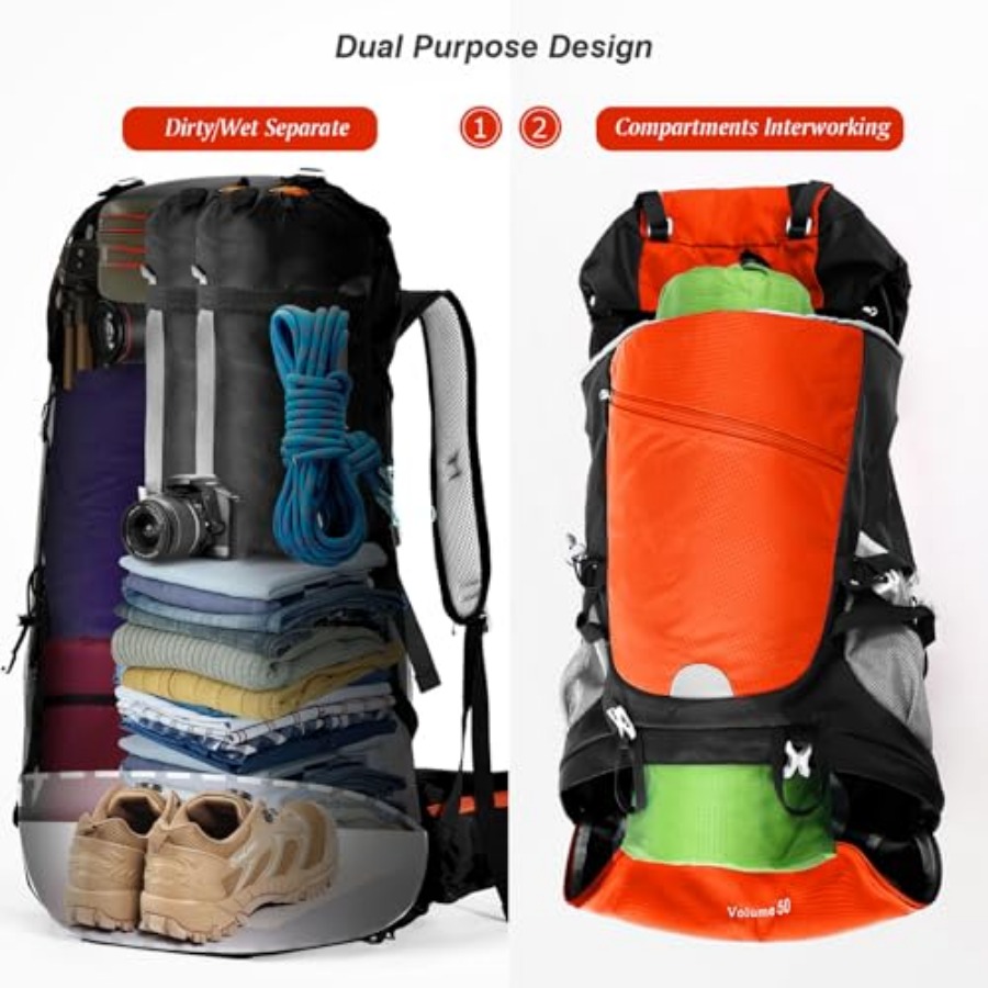 50L Hiking Backpack Travel Bag - Rain Cover Backpack 评论和价格