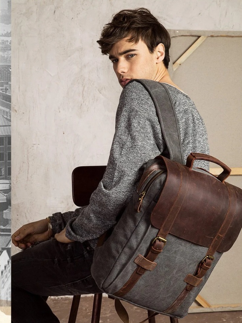 Military Canvas Leather Backpa - Rucksack Military Style 评论和价格