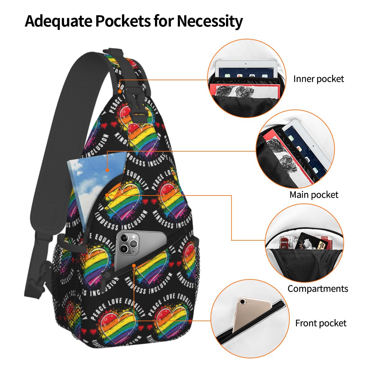 Inclusive Rainbow Printed LGBT - Sling Backpack Shoulder 评论和价格