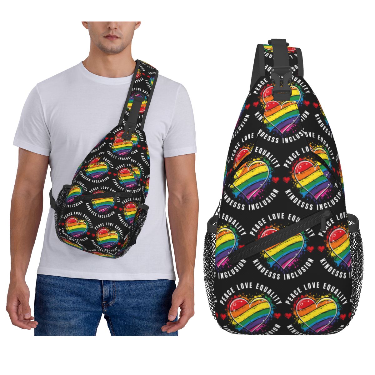 Inclusive Rainbow Printed LGBT - Sling Backpack Shoulder 评论和价格