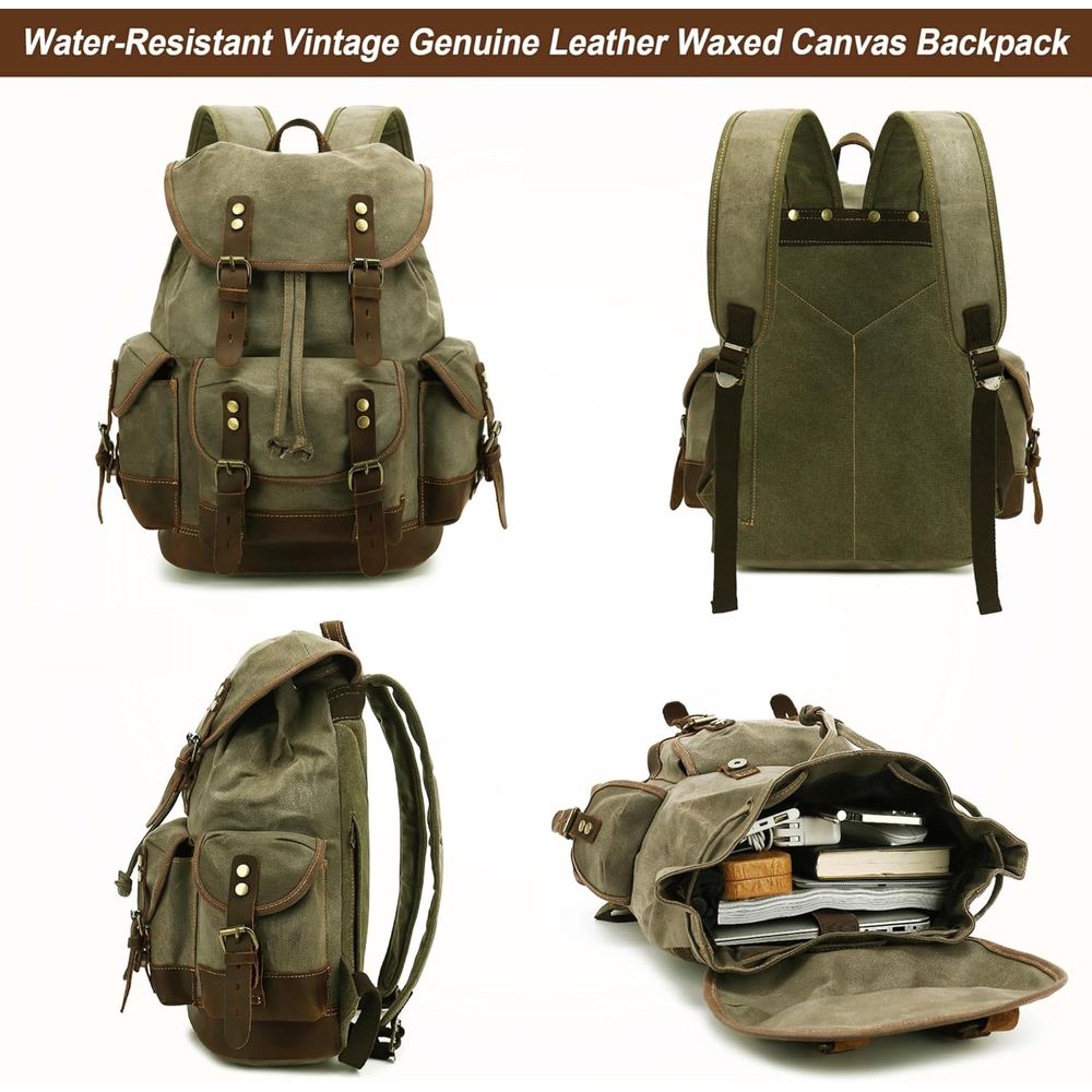 Vintage Canvas Leather Backpac - Leather Backpack Vintage 评论和价格