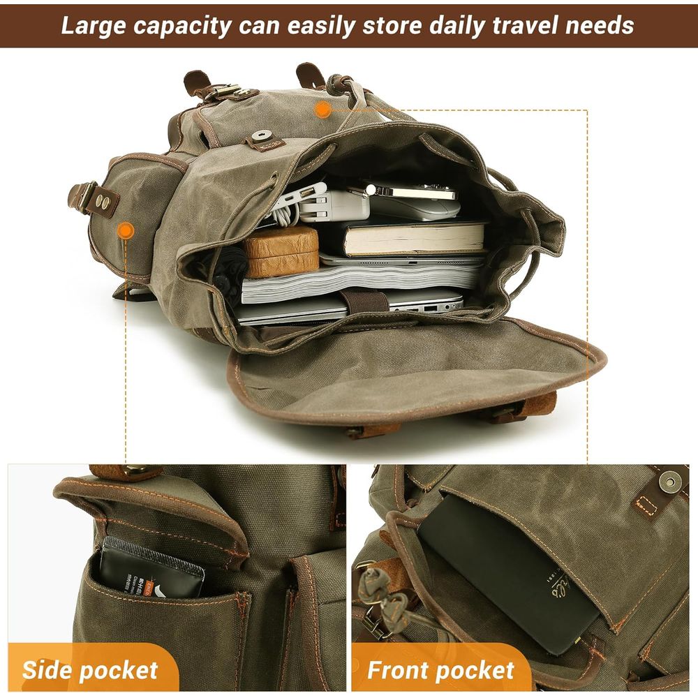 Vintage Canvas Leather Backpac - Leather Backpack Vintage 评论和价格