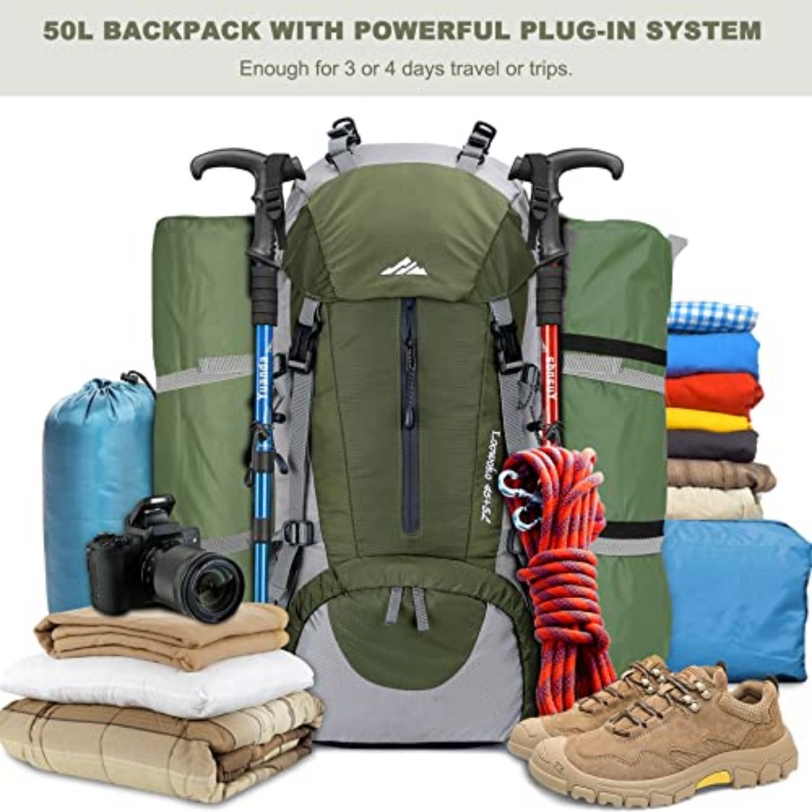 Loowoko 50L Hiking Backpack, W - Rain Cover Backpack 评论和价格