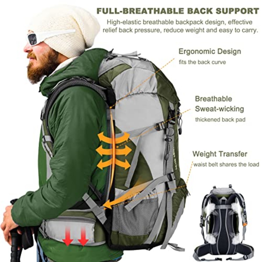 Loowoko 50L Hiking Backpack, W - Rain Cover Backpack 评论和价格