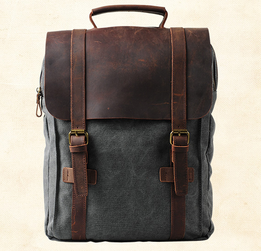 Fashion Male Backpack Leather  - Rucksack Military Style 评论和价格