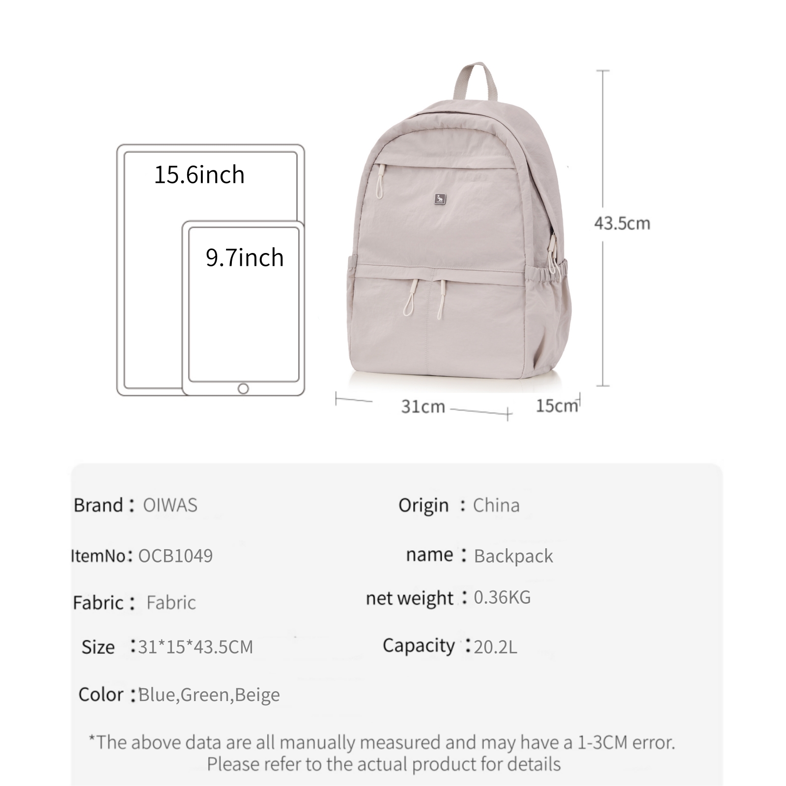 OIWAS Ultra lightweight and st - Canvas Backpack Casual 评论和价格